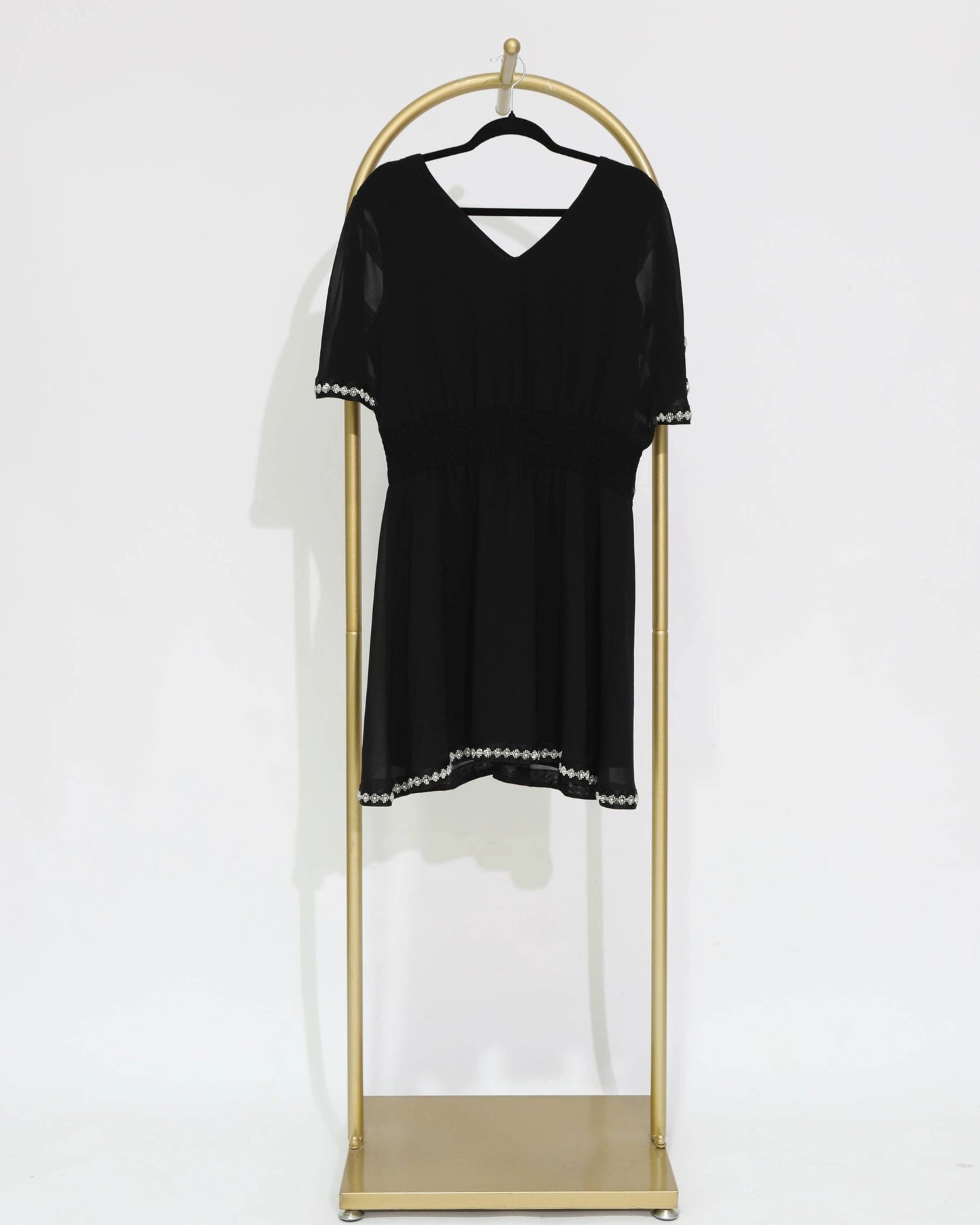Embellished Short Sleeve Mini Dress - Black