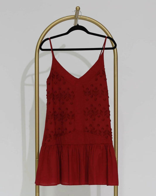 Embroidered Cami Mini Dress - Red