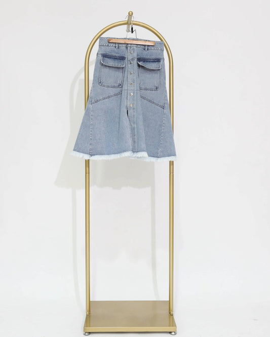 Button-Through Denim Skirt - Blue