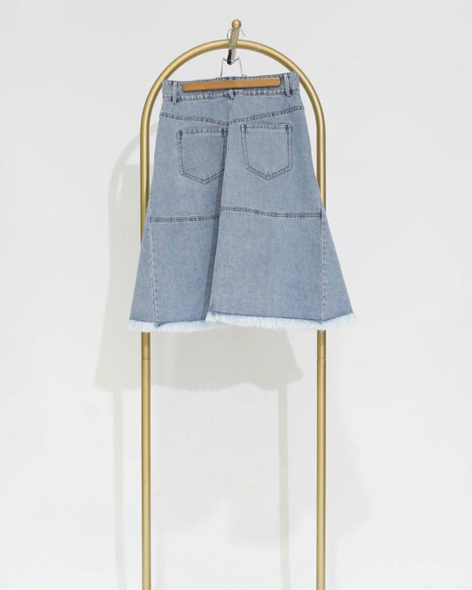 Button-Through Denim Skirt - Blue