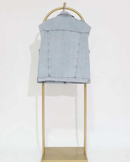 Sleeveless Zip-Front Denim Vest - Blue