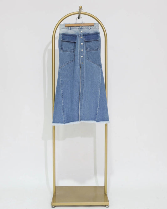 Button Front Denim Midi Skirt – Mid Blue