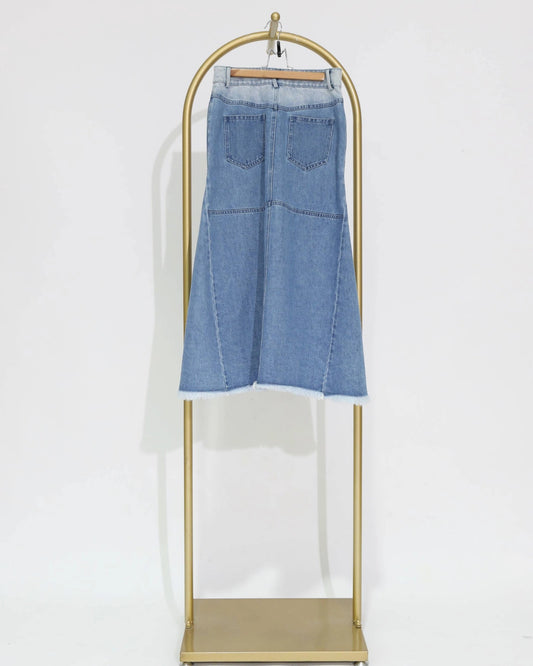 Button Front Denim Midi Skirt – Mid Blue