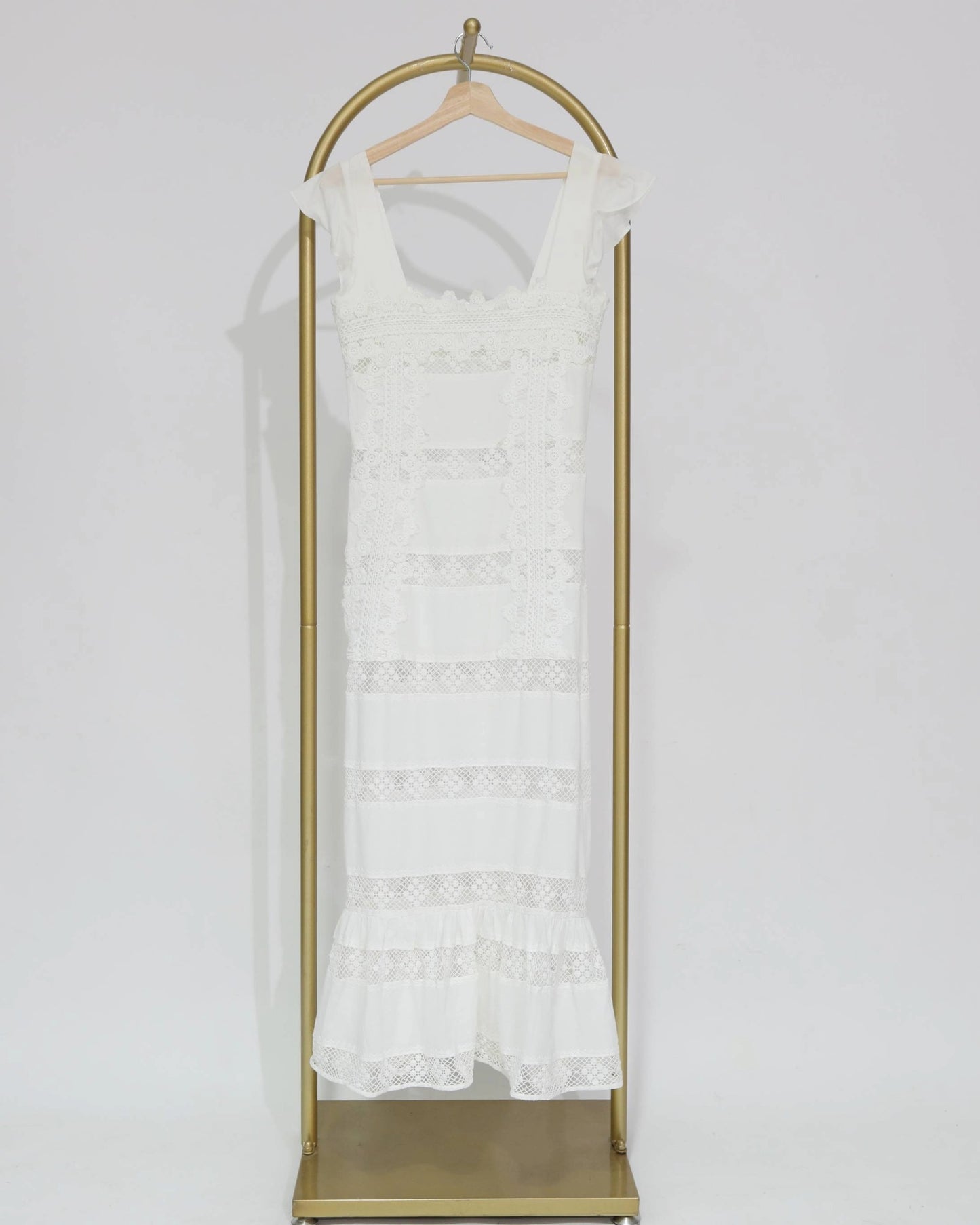 Lace Panel Midi Dress – Off White