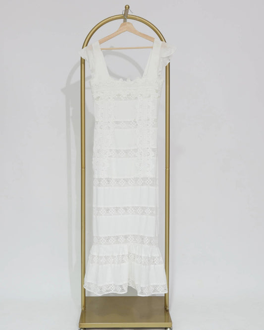 Lace Panel Midi Dress – Off White