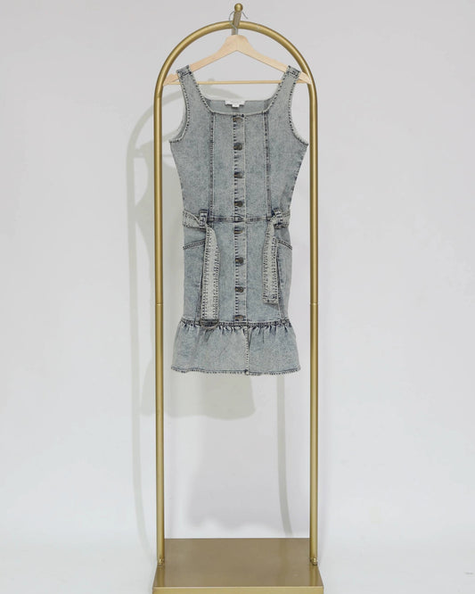 Button Front Denim Mini Dress – Blue