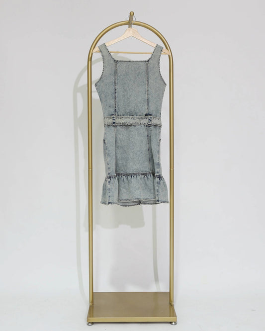 Button Front Denim Mini Dress – Blue