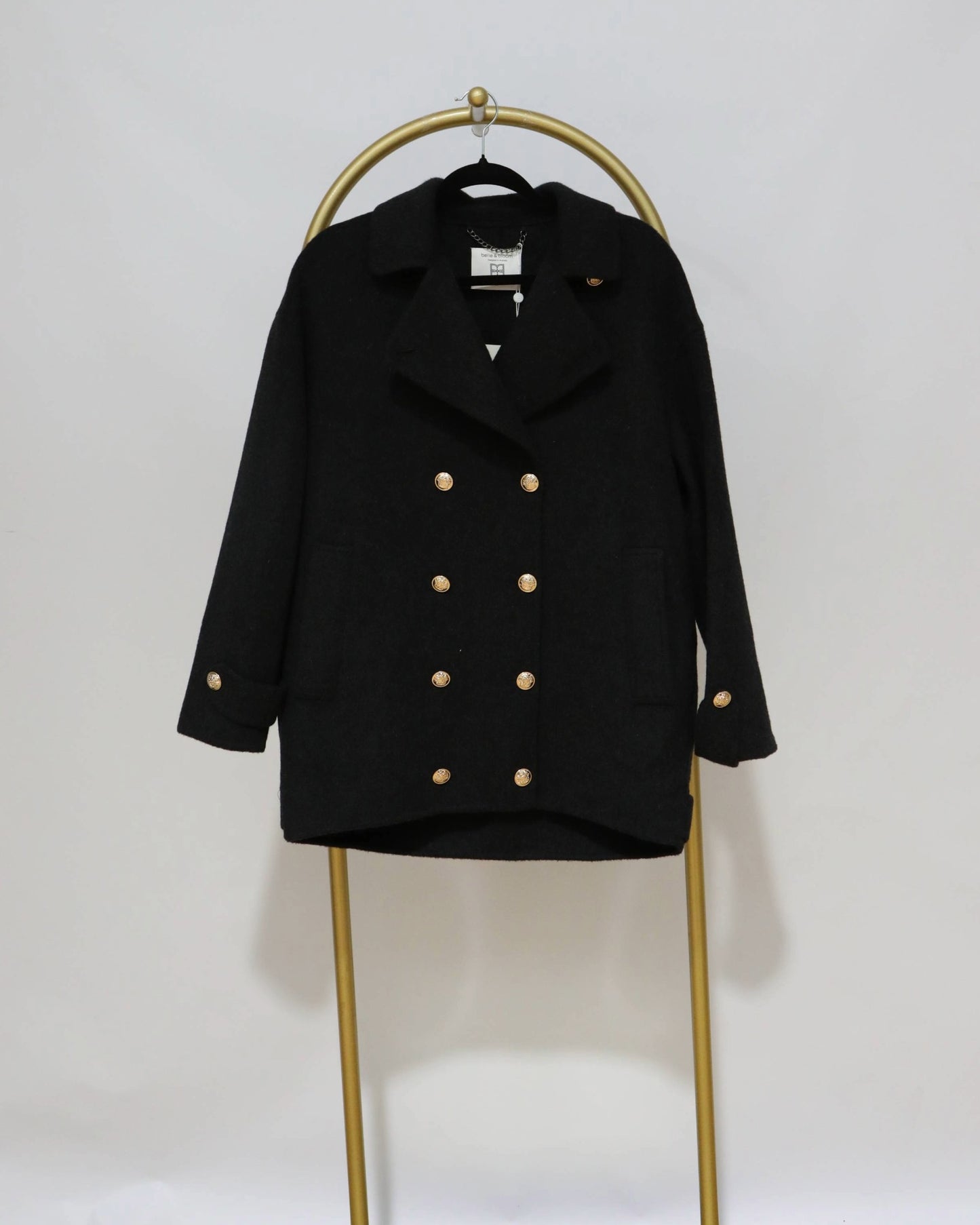 Double Breasted Wool Blend Coat - Dark Grey