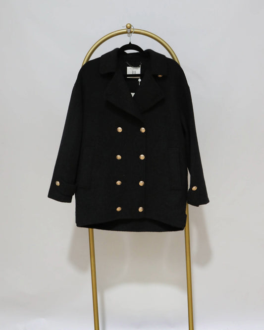 Double Breasted Wool Blend Coat - Dark Grey