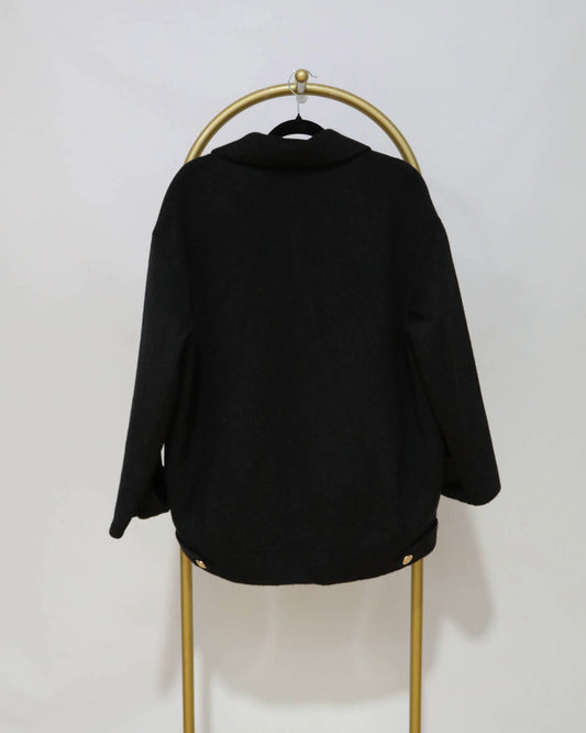 Double Breasted Wool Blend Coat - Dark Grey