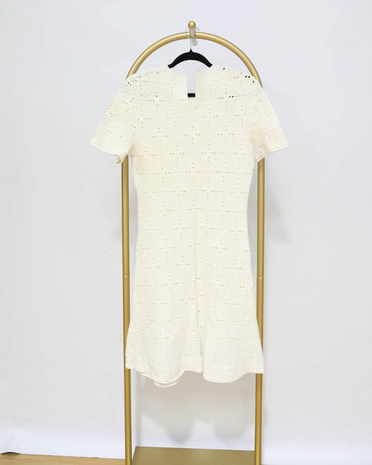 Short Sleeve Knit Midi Dress - Cream