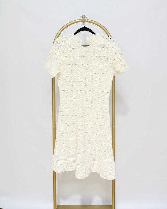 Short Sleeve Knit Midi Dress - Cream