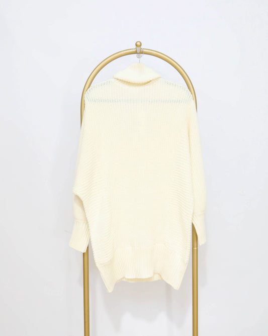 Oversized Ribbed Turtleneck Knit - Cream
