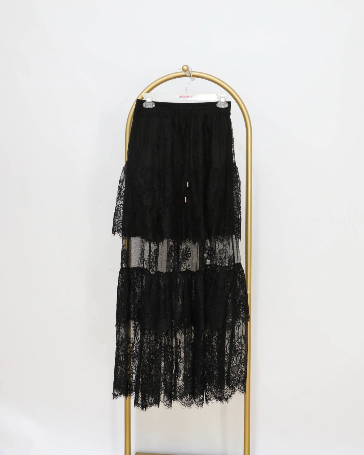 Tiered Lace Midi Skirt - Black