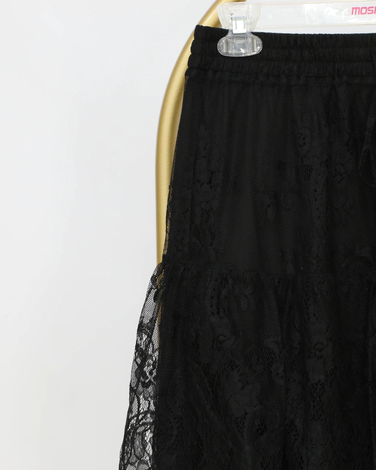 Tiered Lace Midi Skirt - Black