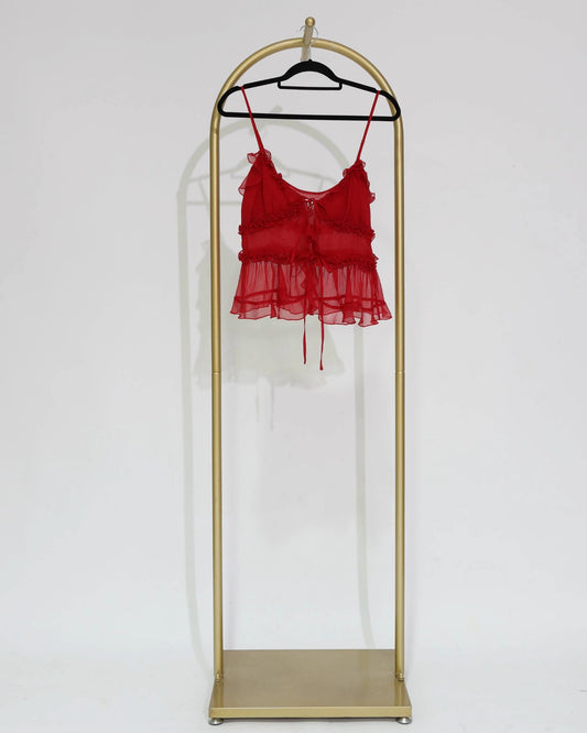 Sheer Ruffle Cami Top - Red