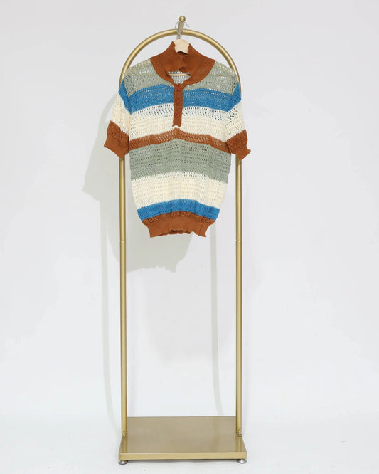 Striped Crochet Knit Polo - Multi