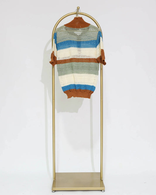 Striped Crochet Knit Polo - Multi