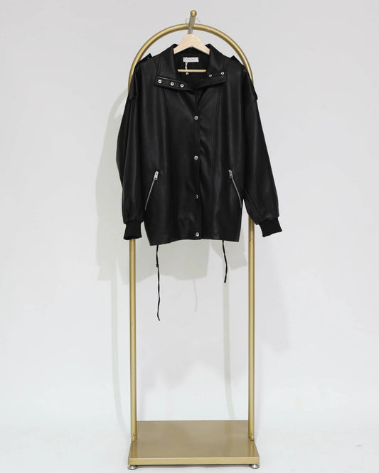Faux Leather Utility Jacket – Black