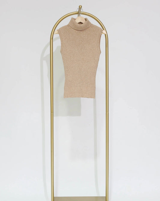 Sleeveless Ribbed Roll Neck Knit - Oatmeal