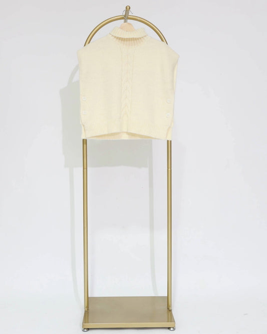 Sleeveless Cable Back Knit Vest - Ivory