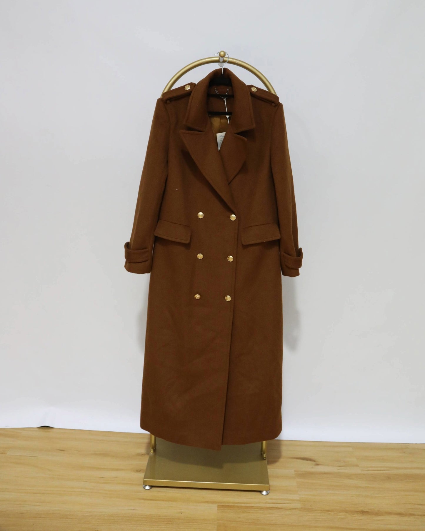 Double-Breasted Longline Coat - Chestnut Brown