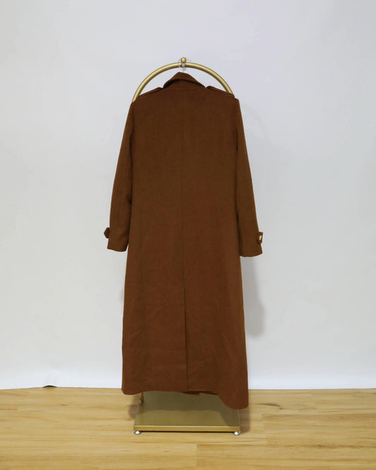Double-Breasted Longline Coat - Chestnut Brown