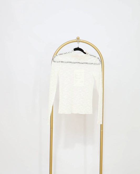 Sheer Lace Long Sleeve Top - Ivory