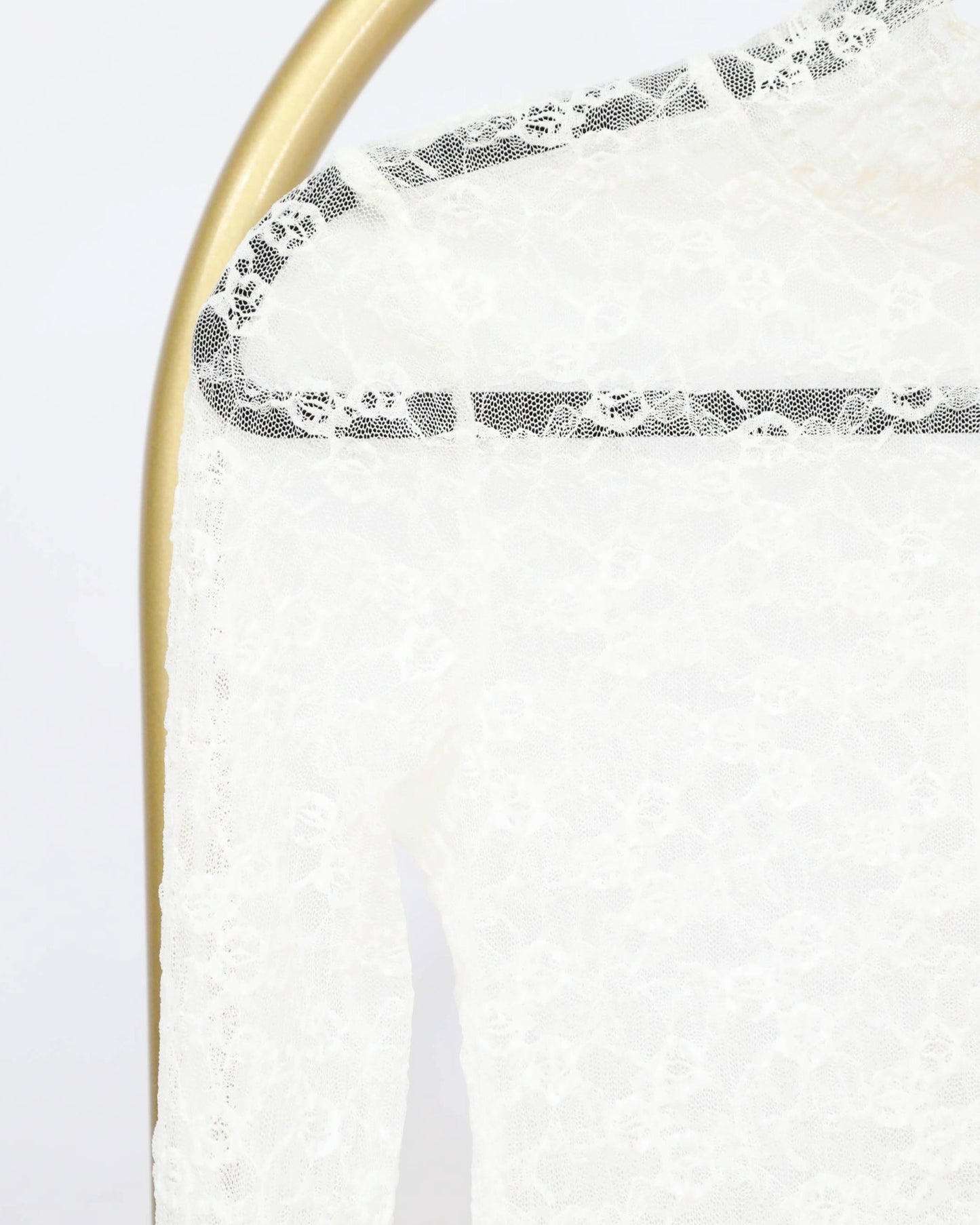 Sheer Lace Long Sleeve Top - Ivory