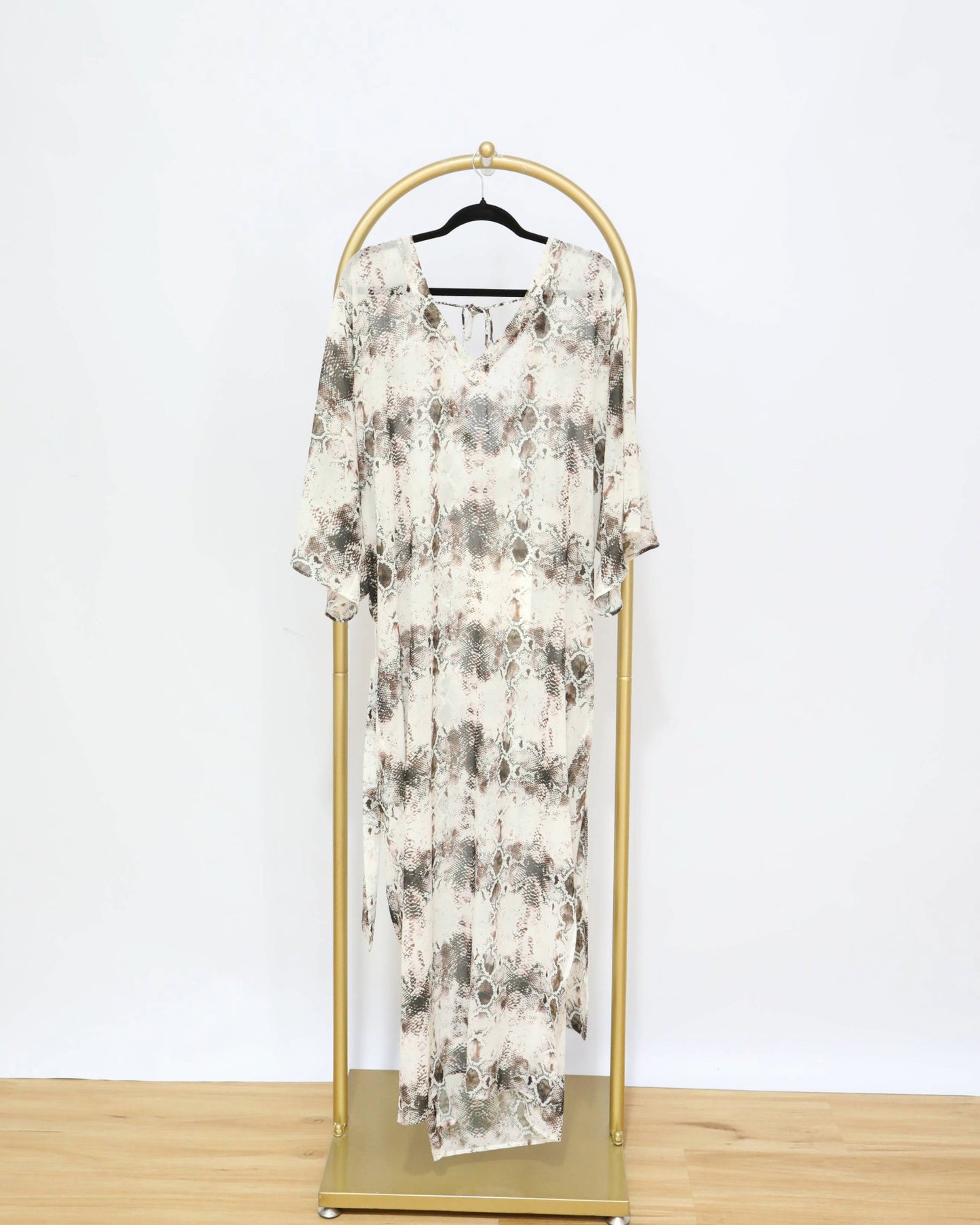 Snake Print Flutter Sleeve Midi Dress – Stone