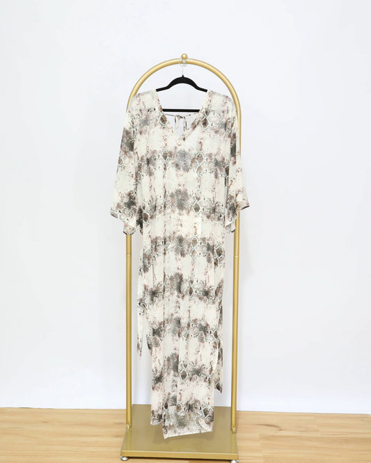 Snake Print Flutter Sleeve Midi Dress – Stone
