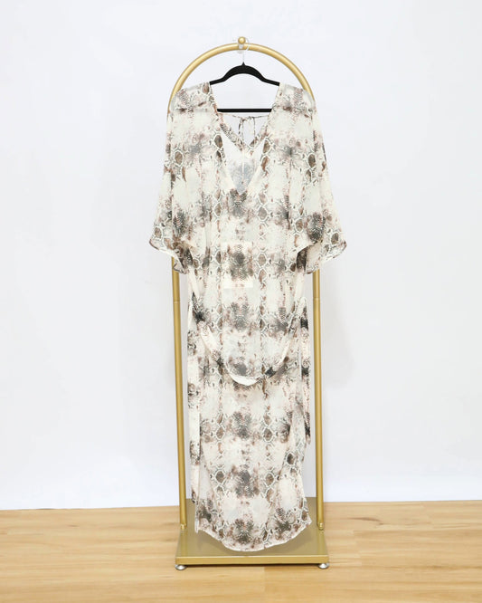 Snake Print Flutter Sleeve Midi Dress – Stone