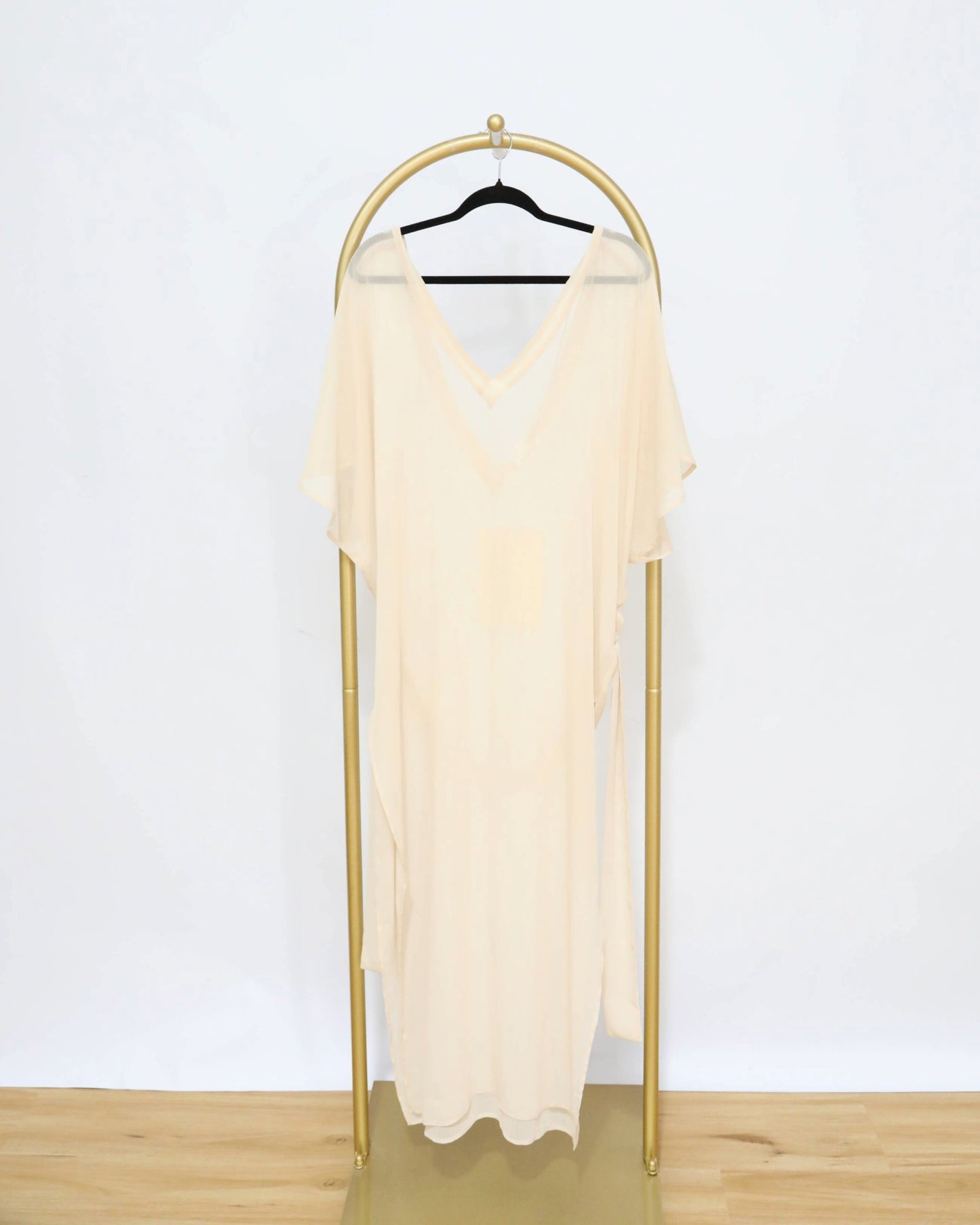 Sheer Kaftan Midi Dress – Nude