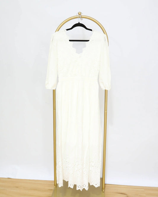 Broderie Detail Midi Dress – Ivory