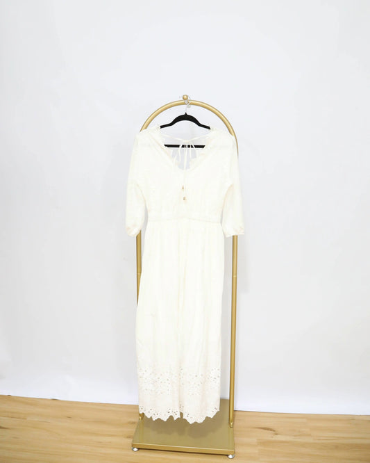 Broderie Detail Midi Dress – Ivory