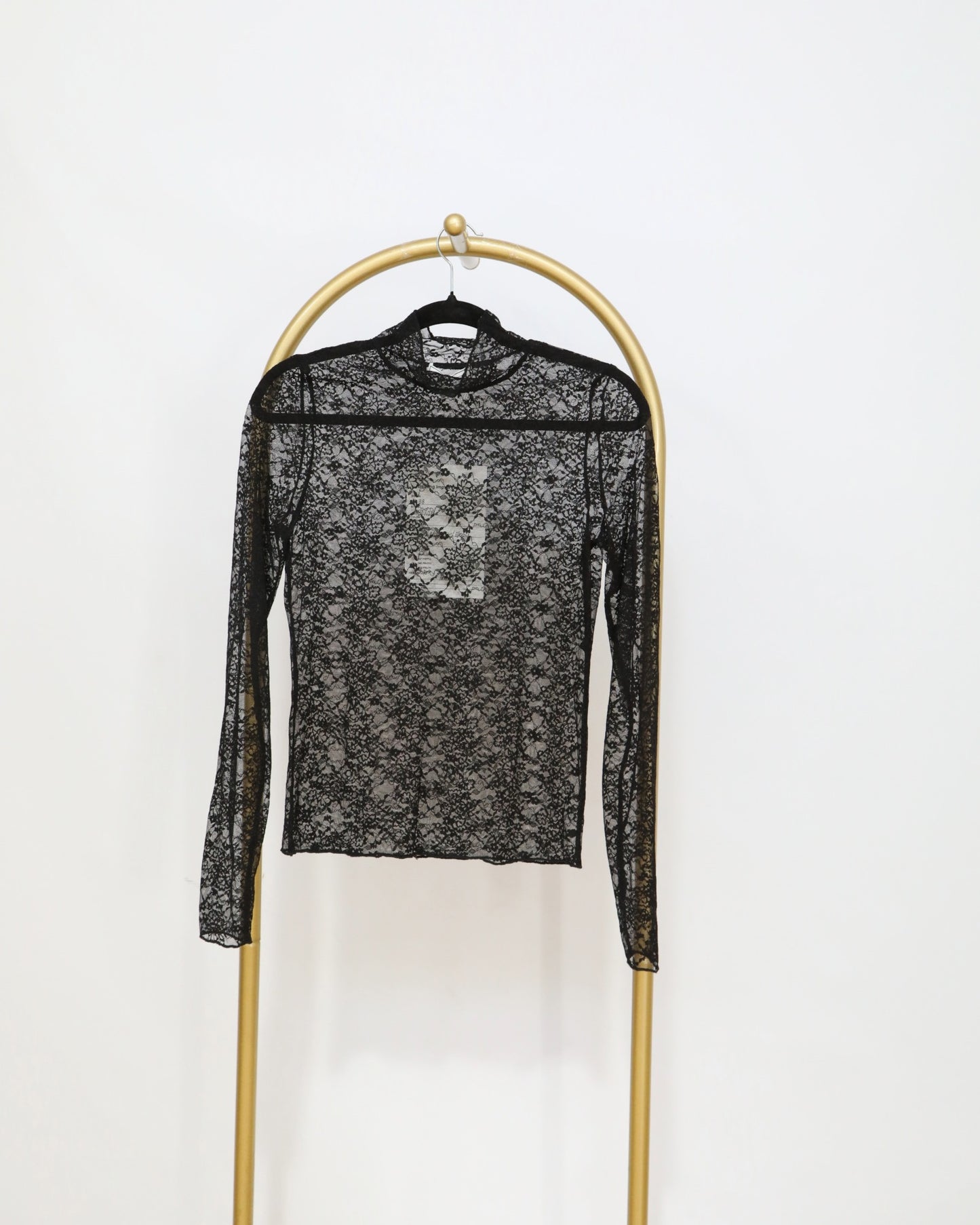 Sheer Lace Long Sleeve Top – Black