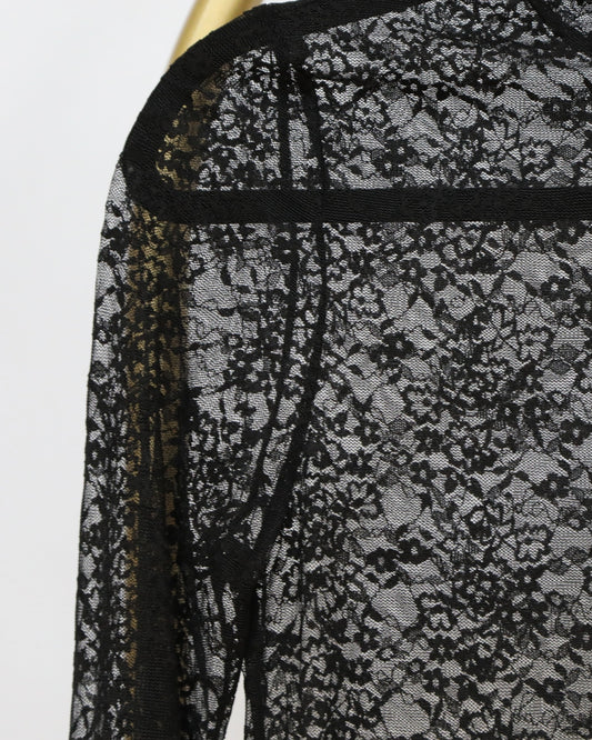 Sheer Lace Long Sleeve Top – Black