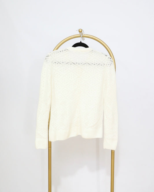 Pointelle Knit Button Cardigan – Cream