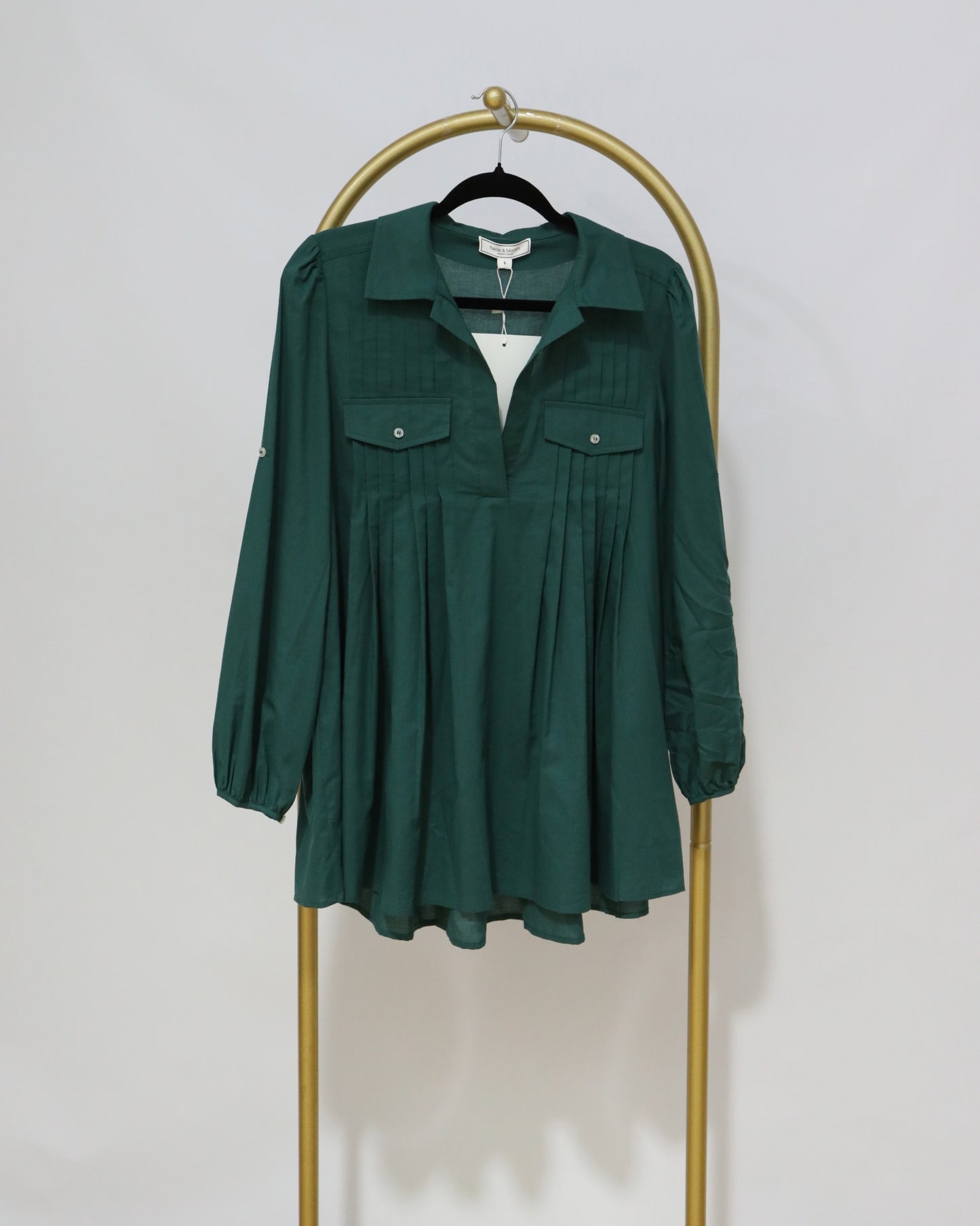 Pleated Pocket Blouse – Deep Green