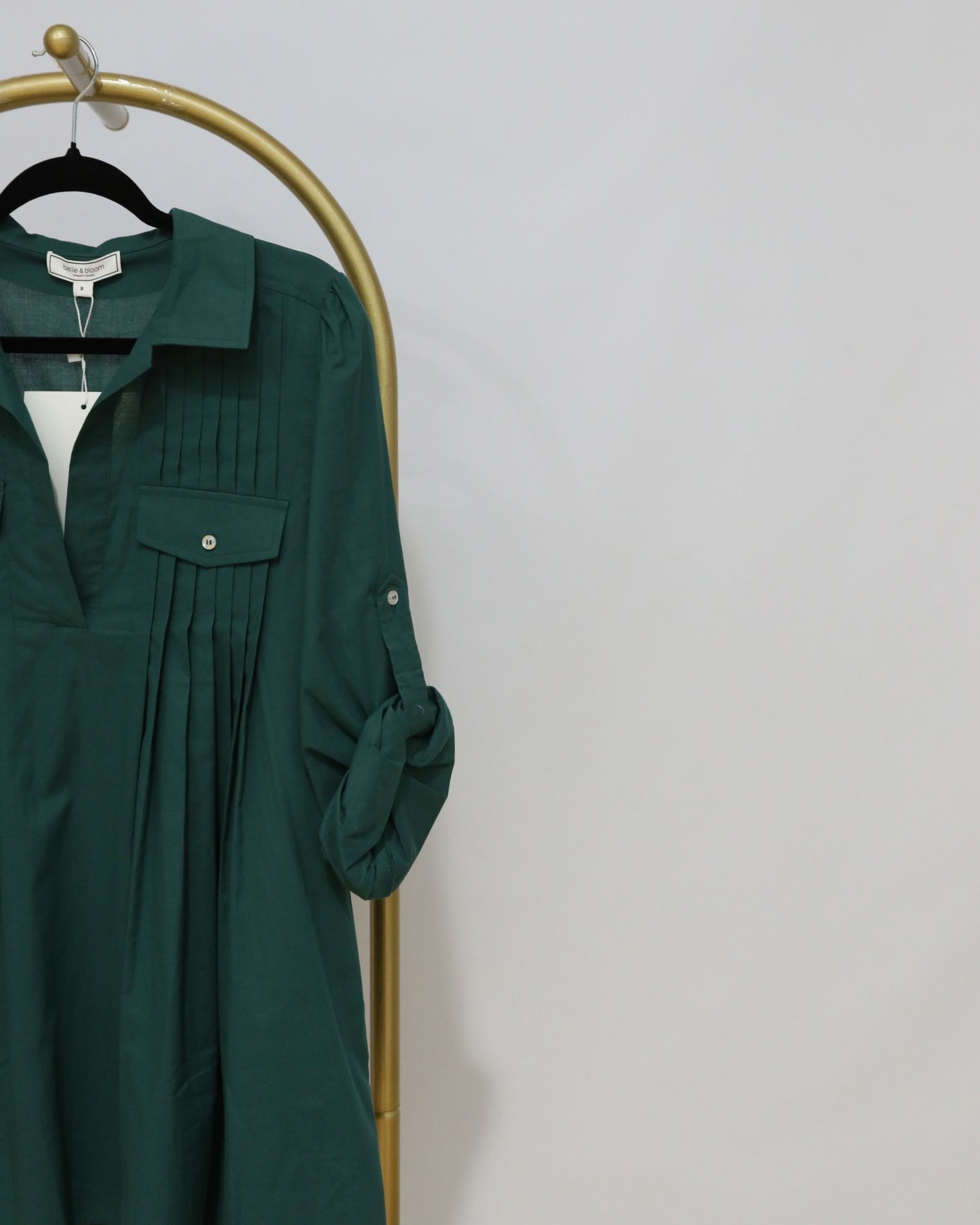 Pleated Pocket Blouse – Deep Green
