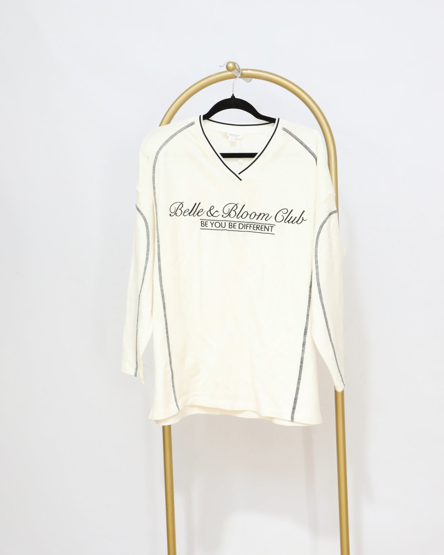Logo V-Neck Long Sleeve Top - Cream