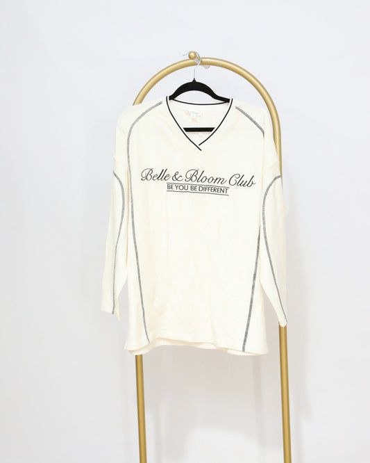 Logo V-Neck Long Sleeve Top - Cream