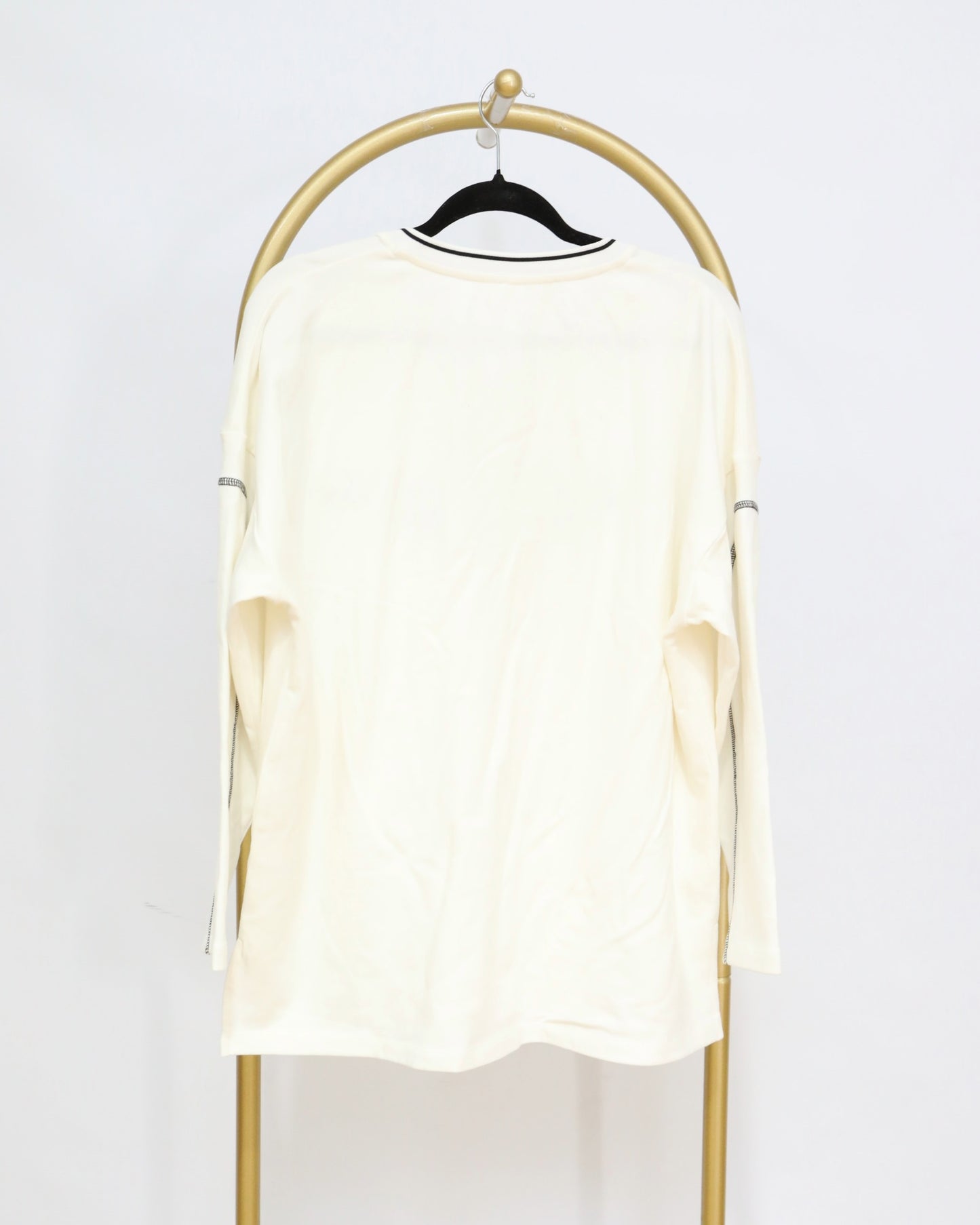 Logo V-Neck Long Sleeve Top - Cream