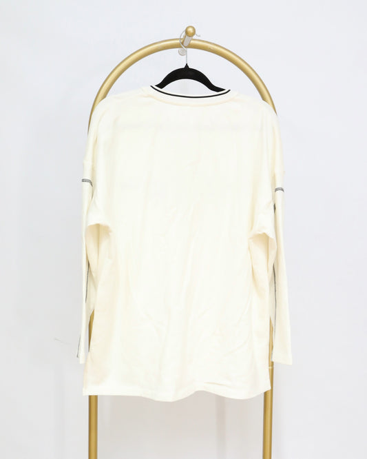 Logo V-Neck Long Sleeve Top - Cream