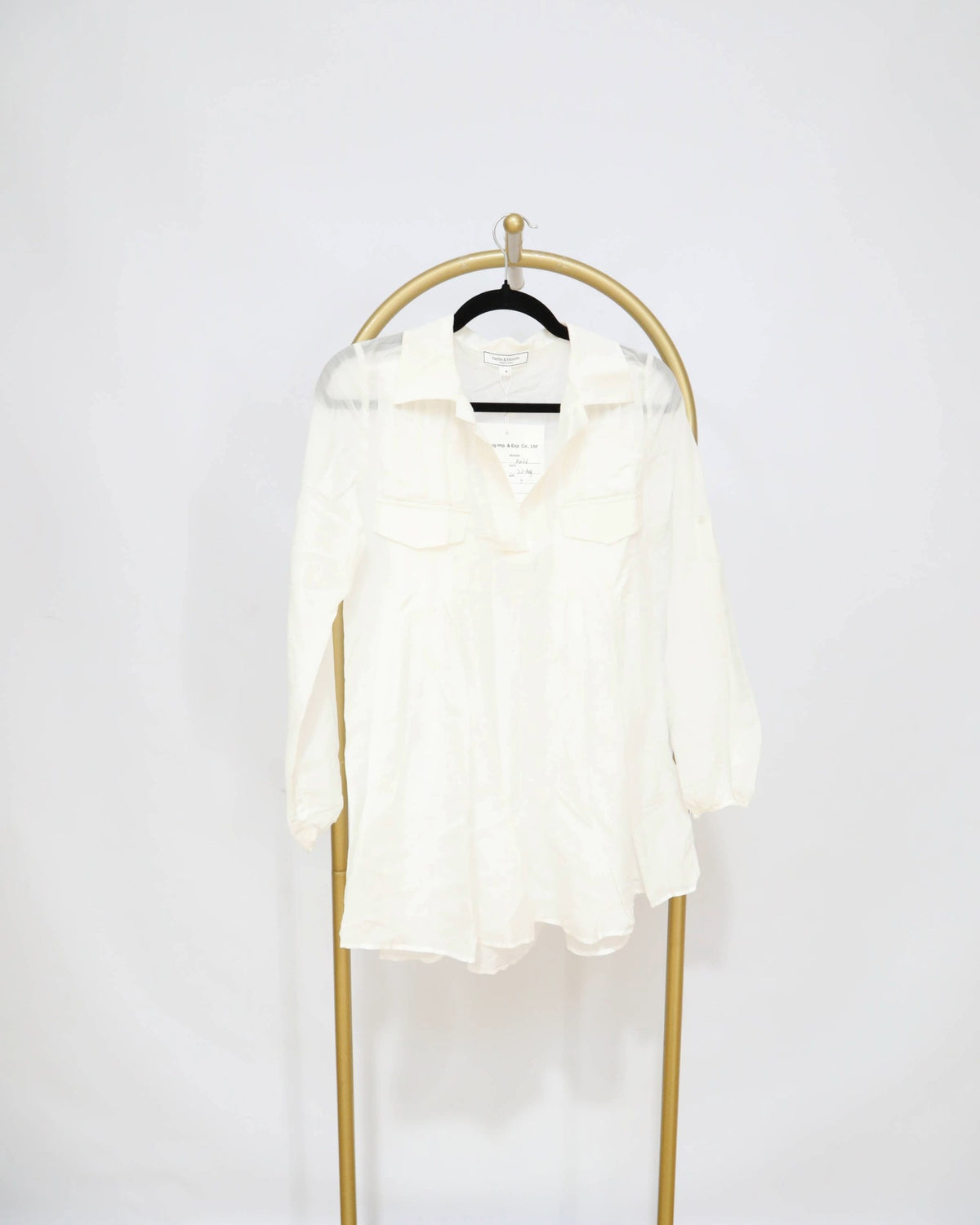 Long Sleeve Blouse with Pleats - White