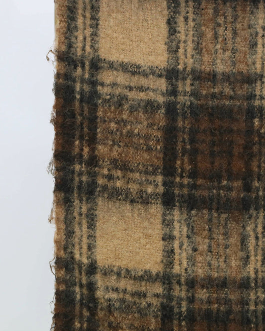 Check Scarf with Contrast Trim - Camel