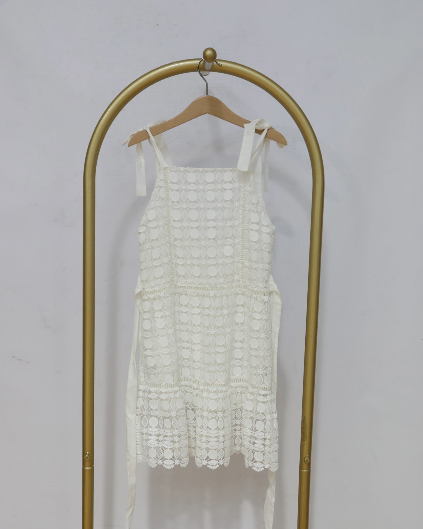 Girls Lace Tie Shoulder Sleeveless Dress – Cream