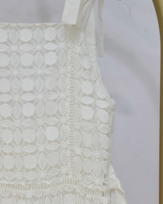 Girls Lace Tie Shoulder Sleeveless Dress – Cream