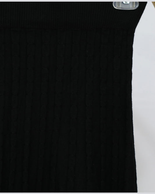 Rib-Knit Midi Skirt - Black
