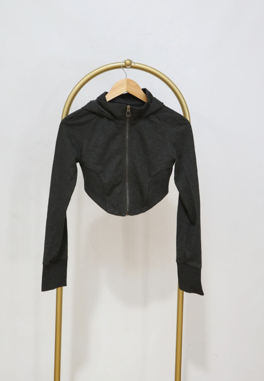 Ultra Cropped Hoodie Zip Sweater - Charcoal